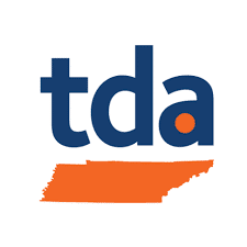 The image features the initials "tda" in blue above an orange silhouette of Tennessee, with a simple and modern design.